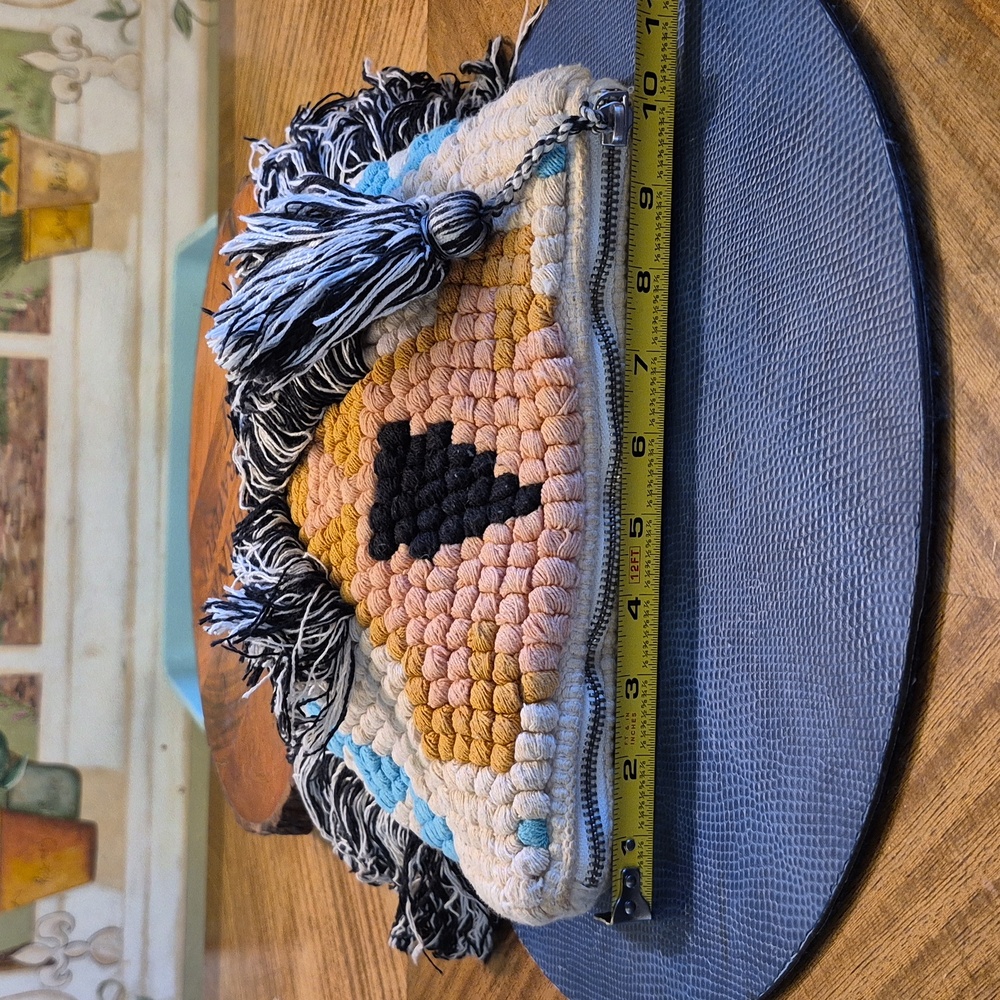 Cost Plus World Market Cream Fabric with Zipper Boho Inspired Clutch/Make Up Bag - Picture 3 of 14